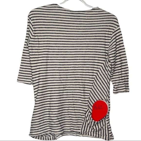 Anthropologie W5 Women’s Medium White Blue Striped 3/4 Sleeve T Shirt Ca… - Picture 5 of 8